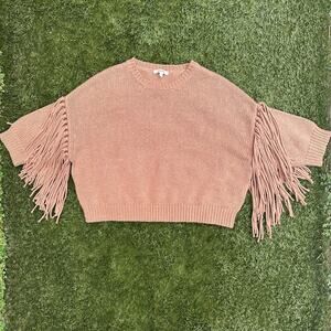 Splendid Savina Sweater Cropped Boho Western Fringe Sleeve Knit Relax Fit Top M